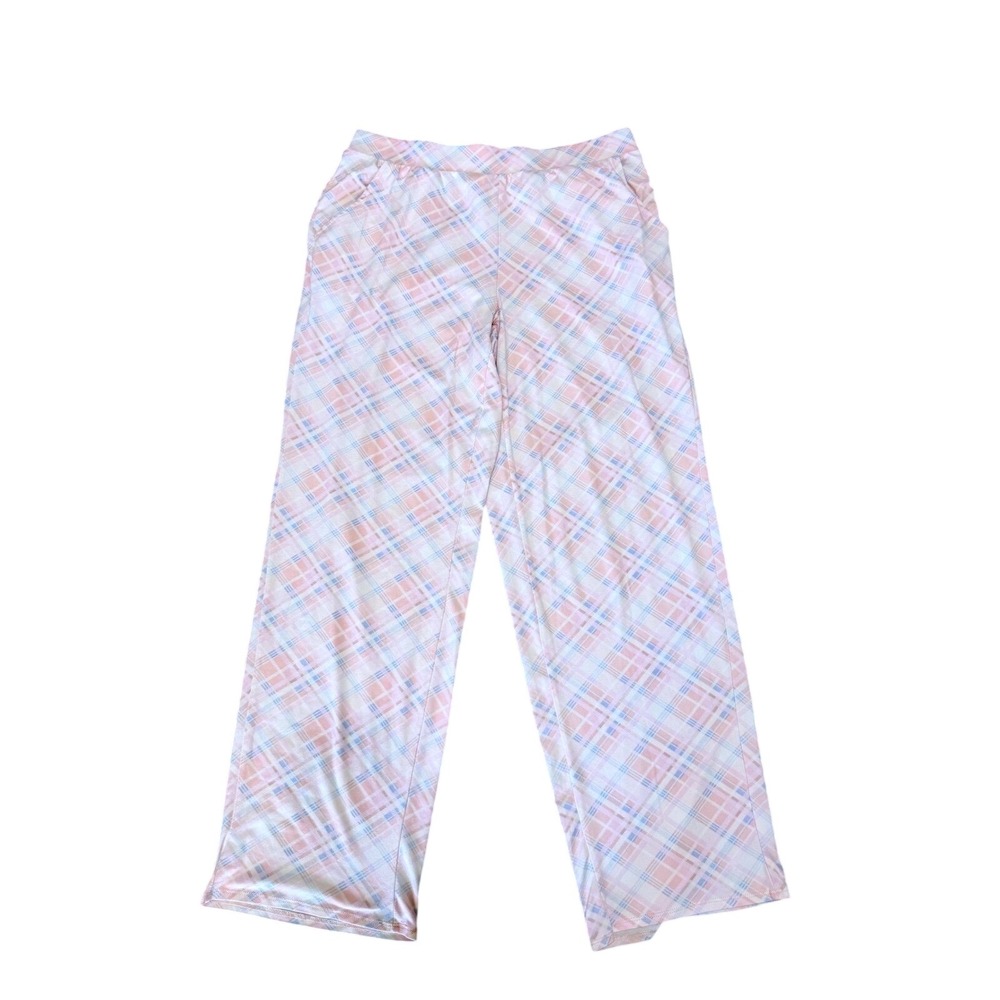 Jessica Simpson Pink Blue Plaid Pajama Pants Wide Leg Sleepwear Large